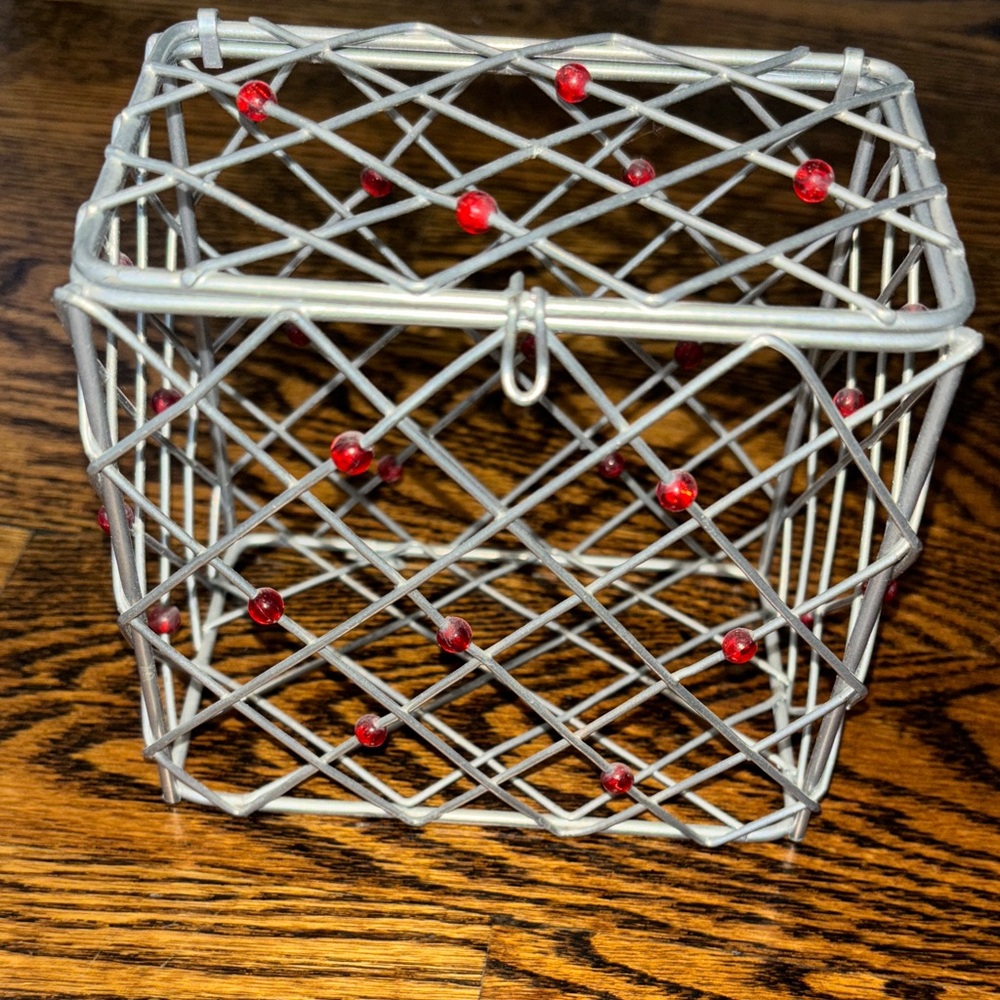 Silver Wire Basket with Red Accents